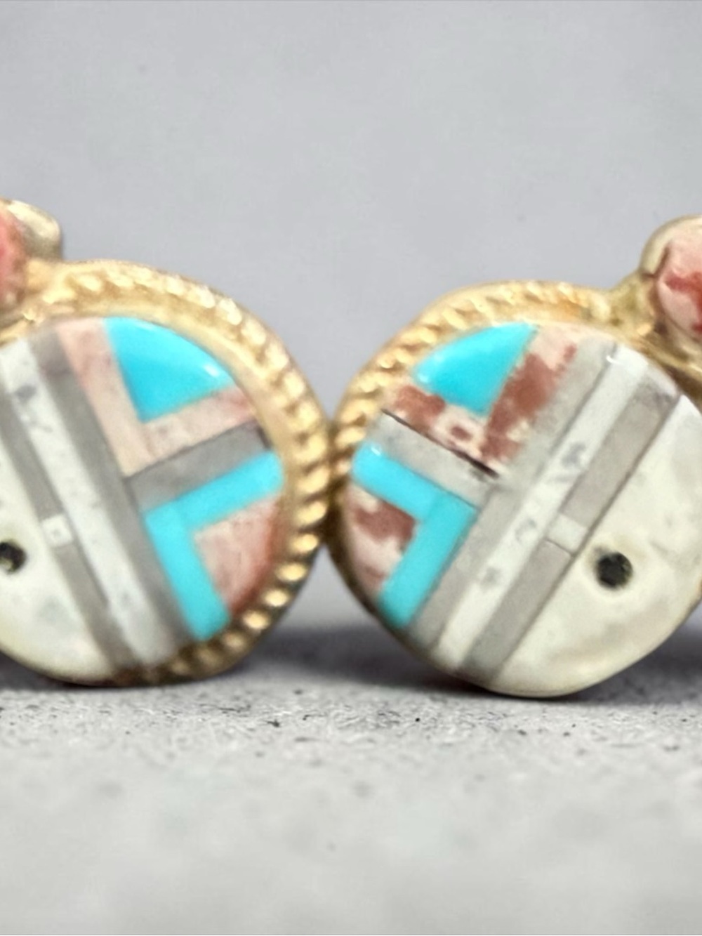 Jessica Laahty Zuni Sunface Inlay Vintage Earrings Native American